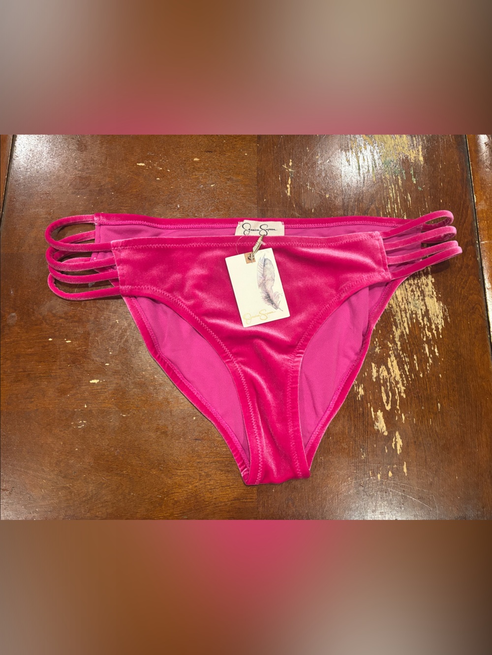 Jessica Simpson Triple-Strap Velvet Bikini Panty - Hot Pink